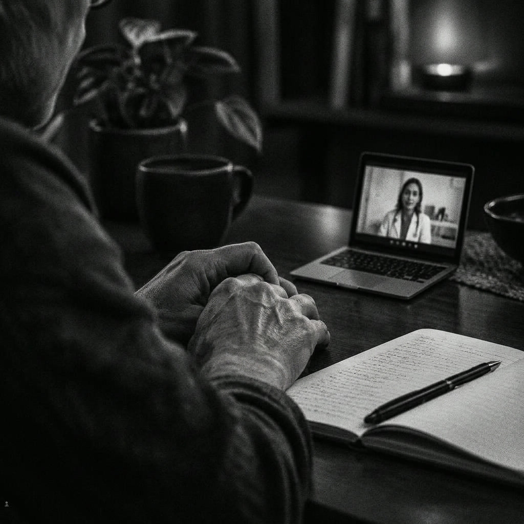 Mature patient taking part in a video health conversation